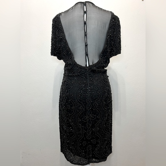 Oleg Cassini Black Tie Vintage‎ Mesh and Beaded Black Evening Mini Dress Size 8 - Picture 2 of 8